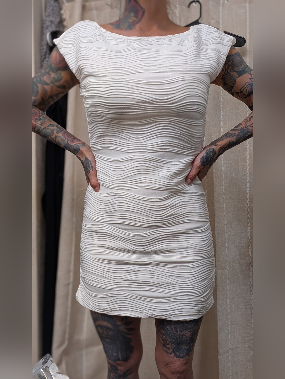 Cider Ivory Wave-Textured Mini Dress